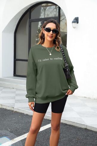 DUTUT Bookworm Embroidered Sweatshirt for Women: I'd Rather Be Reading Sweatshirts Long Sleeves Top Reading Lover Gift in Kuwait