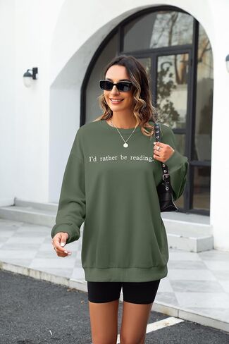 DUTUT Bookworm Embroidered Sweatshirt for Women: I'd Rather Be Reading Sweatshirts Long Sleeves Top Reading Lover Gift in Kuwait