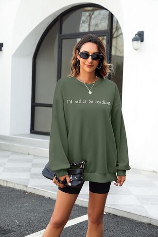 DUTUT Bookworm Embroidered Sweatshirt for Women: I'd Rather Be Reading Sweatshirts Long Sleeves Top Reading Lover Gift in Kuwait