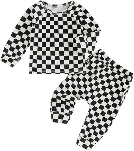 Toddler Baby Infant Boy Checkered Clothes Set Long Sleeve Tops with Casual Pants 2Pcs Fall Outfit in Saudi Arabia