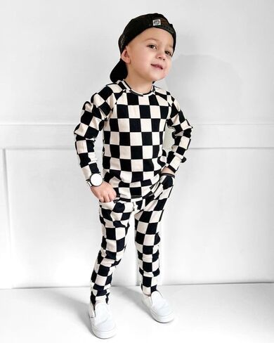 Toddler Baby Infant Boy Checkered Clothes Set Long Sleeve Tops with Casual Pants 2Pcs Fall Outfit in Saudi Arabia