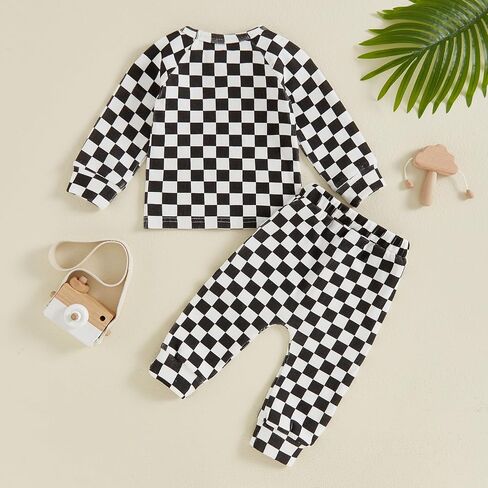 Toddler Baby Infant Boy Checkered Clothes Set Long Sleeve Tops with Casual Pants 2Pcs Fall Outfit in Saudi Arabia
