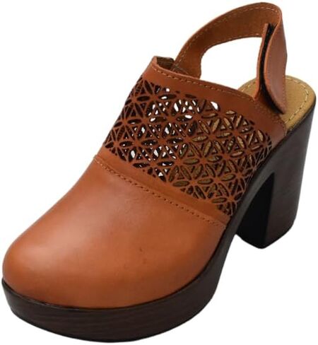 Macarena Collection Women's Flatform Wedge Casual Sandal Huarache Colorful Leather Mexican Style Artisan Cutout Design Block Heel in Kuwait