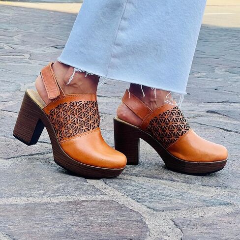 Macarena Collection Women's Flatform Wedge Casual Sandal Huarache Colorful Leather Mexican Style Artisan Cutout Design Block Heel in Kuwait