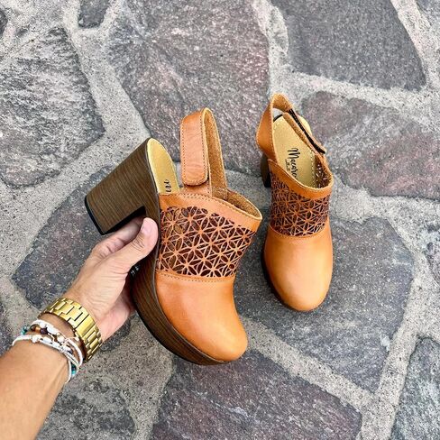 Macarena Collection Women's Flatform Wedge Casual Sandal Huarache Colorful Leather Mexican Style Artisan Cutout Design Block Heel in Kuwait