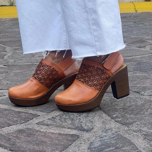 Macarena Collection Women's Flatform Wedge Casual Sandal Huarache Colorful Leather Mexican Style Artisan Cutout Design Block Heel in Kuwait