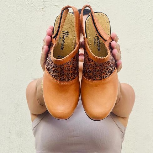 Macarena Collection Women's Flatform Wedge Casual Sandal Huarache Colorful Leather Mexican Style Artisan Cutout Design Block Heel in Kuwait