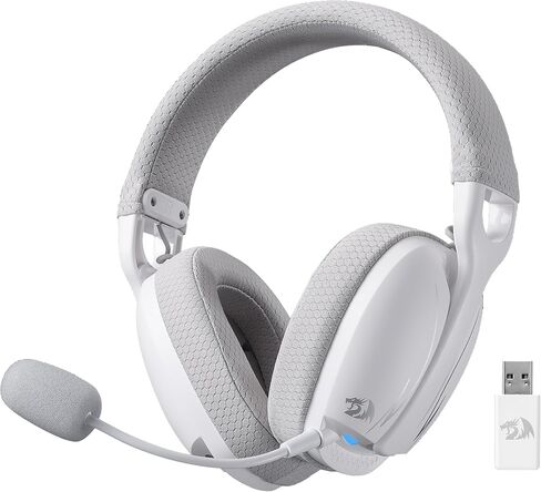Redragon H878 3-Mode Wireless Blue Lighting Gaming Headset - Lightweight - 7.1 Surround Sound - 40MM Drivers - Detachable Microphone - Multi Platforms for PC, PS5/4, Switch, Mobile, White&Gray in Saudi Arabia