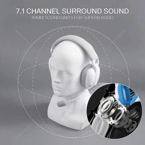 Redragon H878 3-Mode Wireless Blue Lighting Gaming Headset - Lightweight - 7.1 Surround Sound - 40MM Drivers - Detachable Microphone - Multi Platforms for PC, PS5/4, Switch, Mobile, White&Gray in Saudi Arabia