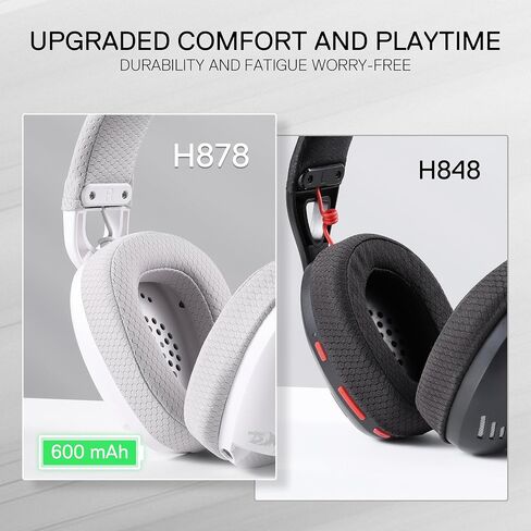 Redragon H878 3-Mode Wireless Blue Lighting Gaming Headset - Lightweight - 7.1 Surround Sound - 40MM Drivers - Detachable Microphone - Multi Platforms for PC, PS5/4, Switch, Mobile, White&Gray in Saudi Arabia