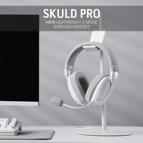 Redragon H878 3-Mode Wireless Blue Lighting Gaming Headset - Lightweight - 7.1 Surround Sound - 40MM Drivers - Detachable Microphone - Multi Platforms for PC, PS5/4, Switch, Mobile, White&Gray in Saudi Arabia
