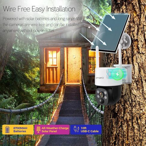 xmartO [Night Color] Super HD Solar Powered Wire-Free Home PTZ Security Camera Wireless Outdoor (Eternal Solar Power, Starlight Night Color Video, 0 Monthly Fee) in Saudi Arabia