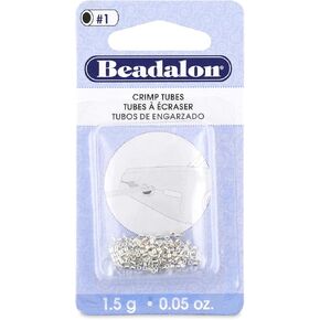 Beadalon Crimp Tubes, Size #1, 0.8 mm/.031 in, I.D., 1.3 mm/.051 in, O.D., Silver Plated, 1.5 g/.05 oz, Approx. 160 pc