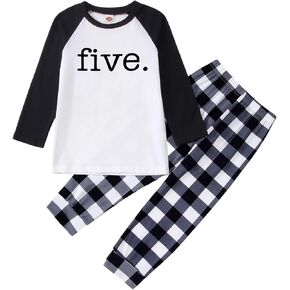 Birthday Boy Outfit 2nd 3rd 4th 5th Number Long Sleeve Shirt Buffalo Plaid Pants Toddler Boy Bday Party Clothes Set in Saudi Arabia
