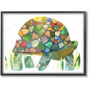 Stupell Industries Watercolor Cutout Collage Turtle, Design by Marley Ungaro Wall Art, 16 x 20, Black Framed