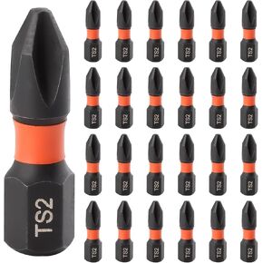1 Inch Impact Magnetic Phillips Bit 25 Pcs Impact Tough Phillips Power Bit S2 Steel Anti-Slip Cross Phillips Drive Bit Impact Driver Bit Set Screwdriver Power Bits 1/4" Hex Shank Insert Bits