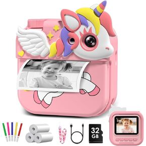 Kids Camera Instant Print Photo,1080P HD Kids Video Cameras,Birthday Gifts for Girls Boys Age 3-12,Digital Camera for 3 4 5 6 7 8 9 10 11 12 Year Old Girl Gifts Toys Light Pink