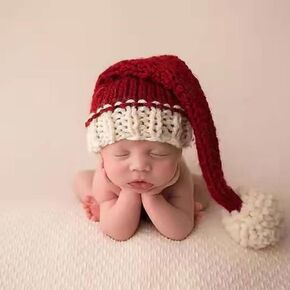 Christmas Newborn Photography Props Boy Girl Crochet Clothes Newborn Photoshoot Xmas Santa Claus Red Hat