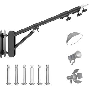 Wall Mount Boom Arm with Triangle Base, Max Length 180cm Adjustable Camera Mount Up to 5.9ft for Photography Studio Video Strobe Flash, Ring Light, Softbox, Umbrella Reflector