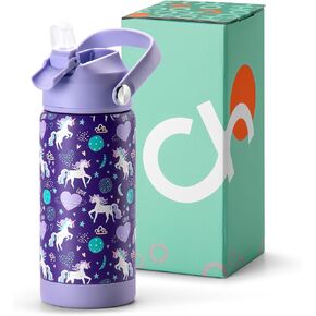 Choco Mocha Tie Dye Kids Insulated Water Bottle Kids Stainless Steel Water Bottle with Straw Spill Proof Metal Water Bottle for School Double Wall 12 Oz, Pink