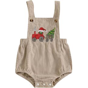 Newborn Baby Girl Christmas Outfit Santa Embroidery Bubble Romper Baby Bodysuit Jumpsuit Christmas Clothes