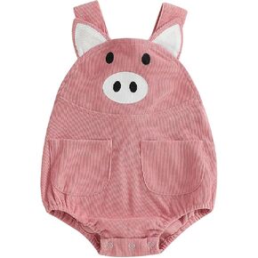 woshilaocai Baby Boy Girl Corduroy Romper Farm Animal Overalls with Pockets Cute Toddler Fall Outfit