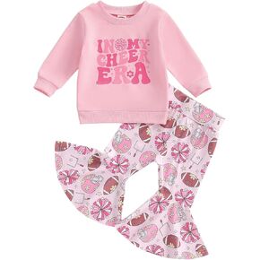 Omkzanbi Toddler Girl Football Outfit In My Cheer Era Sweatshirt Rugby Flared Pants Bell Bottoms 2Pcs Game Day Fall Clothes