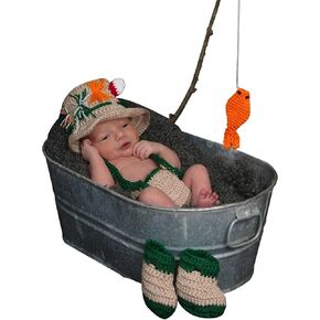Jastore Newborn Photography Props Outfits Boy Baby Crochet Knitted Fisherman Hat Photoshoot Baby Photo Props Costume