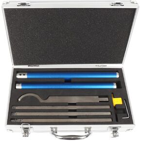 Carbide Tipped Wood Lathe Turning Tools Set Lathe Rougher Finisher Swan Neck Hollowing Tools Interchangeable Aluminum Alloy Grip Handle with Diamond Round Square Carbide Inserts (Blue)