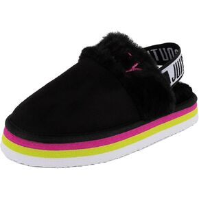 Juicy Couture Women's Faux Fur Slide Sandals – Cozy Slip-On Slippers with Strap Back, Stylish Furry Slides for Indoor and Outdoor Comfort