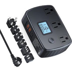 Universal Travel Adapter 220v to 110v Converter with PD30W+2 QC3.0+3 AC Outlets 250W Voltage Converter with Voltage and Wattage Display, Power Converter Adapter Combo for EU/UK/Italy/AUS/Asia/S.Africa