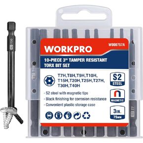 WORKPRO 10pcs Slotted Phillips Screwdriver Bit Set, S2 Steel Magnetic Screwdriver Bits Set, CNC Machined Tips, 1/4 Inch Hex Shank Driver Bits, 3 Inch Long Screwdriver Bits Set with Storage Box