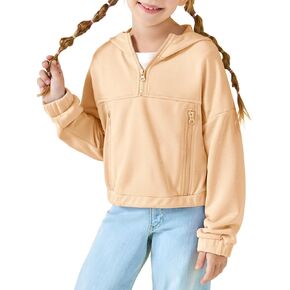 Girls Half Zip Up Hoodies Kids Fashion Loose Hooded Sweatshirts with Pockets 3-14 Years