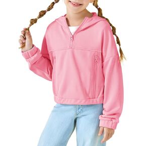 Girls Half Zip Up Hoodies Kids Fashion Loose Hooded Sweatshirts with Pockets 3-14 Years