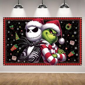 Merry Christmas Photo Backdrop Nightmare Before Christmas Jack Skellington Banner Christmas Xmas Winter Holiday Party Decorations and Supplies for Home-71×43''