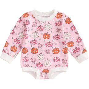 Halloween Newborn Baby Girls Outfits Long Sleeve Round Neck Ghost/Pumpkin Print Romper Infant Fall Winter Clothes