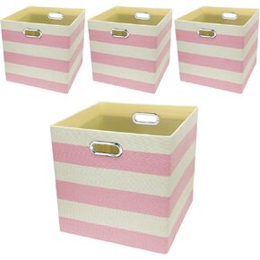 Posprica Storage Bins Storage Cubes,11×11 Collapsible Storage Boxes Containers Organizer Baskets for Nursery,Office,Closet,Shelf - 4pcs,Pink-white Striped