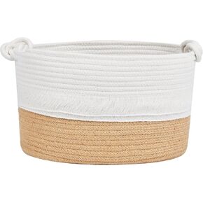 Cotton Rope Woven Storage Basket 13’’*9’’ for Organizing,Tassel Decorative Blankets Basket for Live Room Nursery Toys Bins Laundry Basket.