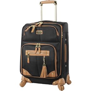 Steve Madden Designer Luggage Collection - Lightweight Softside Expandable Suitcase for Men & Women - Durable 20 Inch Carry On Bag with 4-Rolling Spinner Wheels (20in, Global Black)