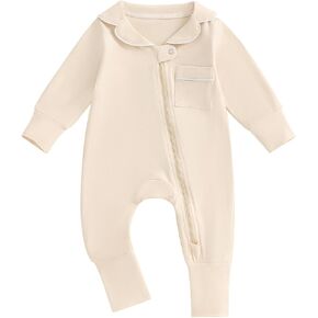 Newborn Baby Clothes Boy Girl Zipper Jumpsuit Infant Long Sleeve Romper Outfit