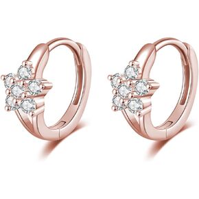 Reffeer Solid 925 Sterling Silver CZ Flower Hoop Earrings Huggie for Women Teen Girls Cute Daisy Hoop Earrings