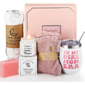 8 Sets New Mom Gifts Pregnancy Gift for Expecting Mom, Gifts for New Mom After Birth, Mom Inspire Gift, Self Care Mom Gift Set 12 oz Tumbler Gifts for New Mom First Time Moms(Blue)