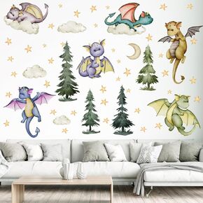 Dinosaur Wall Decals Palm Tree Dino Wall Stickers Large Boho Wall Decals Home Decorations for Baby Nursery Boys Girls Bedroom Playroom Kindergarten Daycare Classroom Wall Art Decor