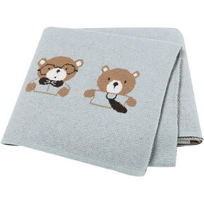 Soft Knitted Baby Blanket with Adorable Bear Design – 100% Cotton Swaddle for Newborns, Infants & Toddlers – Versatile Stroller Cover, Play Mat, and Nursery Blanket – 39 x 31 inches (Beige)