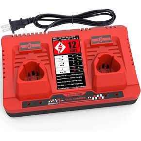 12V Dual Charger Replacement for Milwaukee 12v Charger, Compatible with Milwaukee M12 Battery 48-11-2401 48-11-2420 48-11-2440 48-11-2460 etc
