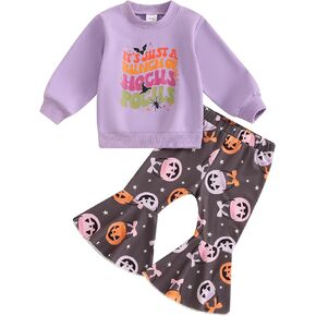 Halloween Outfits For Baby Girls Toddler Pumpkin Patch Shirt Sweatshirt Flare Pants Fall Clothes Set