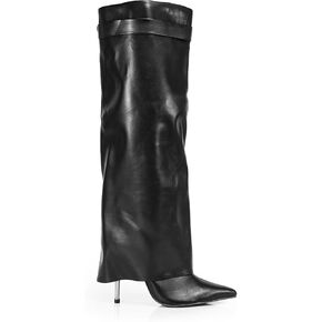Liliana Knee High Boots Women Fold Over Knee High Boots slim high heels Long Boots Zipper Pointed Toe Dress Tall Boots for Women