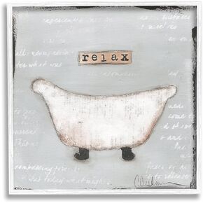 Stupell Industries Relax Bathtub Pastels Bath, Design by Cassandra Cushman White Framed Wall Art, 12 x 12, Grey