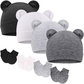 BQUBO Newborn Baby Hats Mittens Set for Boys Girls Hospital Hat Beanie Infant Caps Baby Gloves