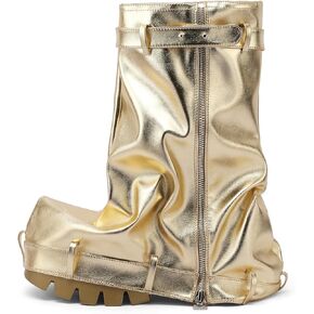 VOMIRA Women's Fold Over Boots Slouchy Boots Wide Calf Pleated Platform Boots Glitter Metallic Silver Boots Chunky Stacked Boots Mid Calf Boots